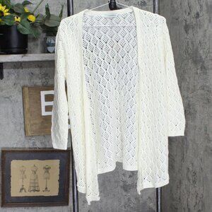 Reunited Clothing Open Front Crochet Sweater Ivory Off White See Measurements